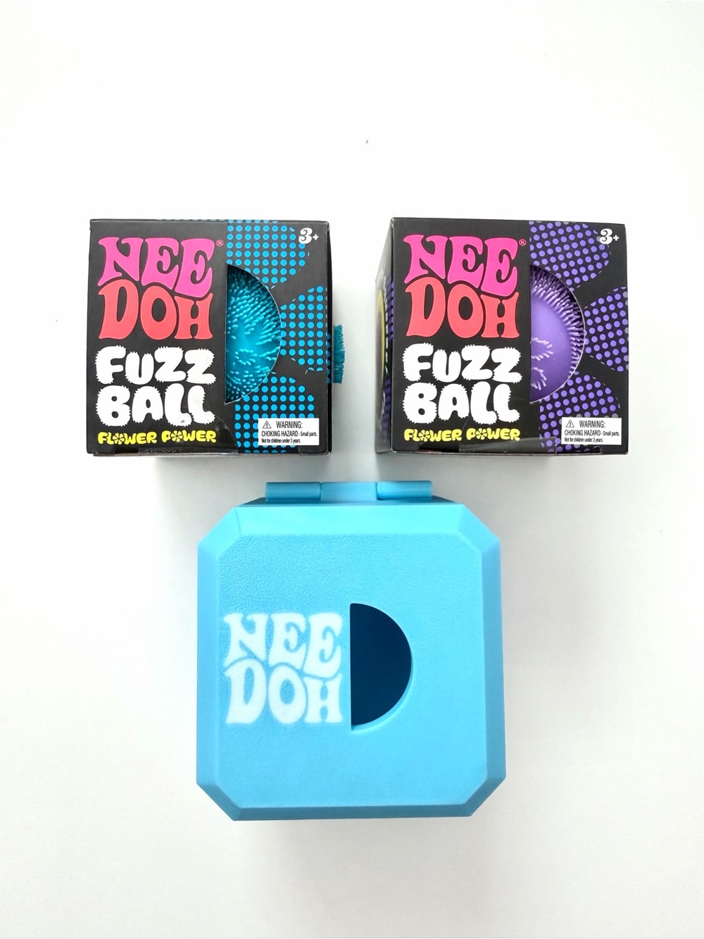 NeeDoh Flower Power Fuzz Ball and Glow in the Dark Case